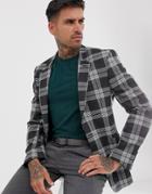 Asos Design Skinny Blazer In Gray Check