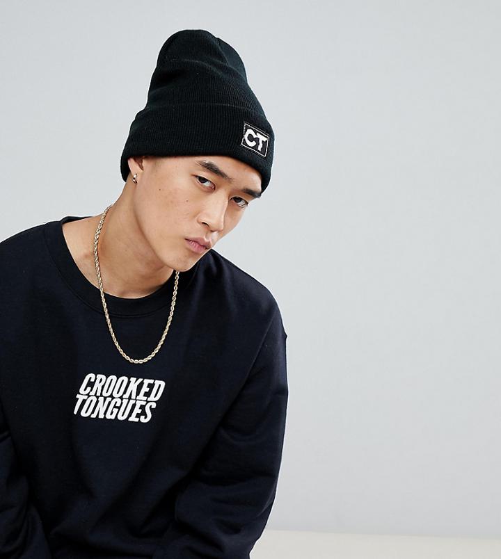 Crooked Tongues Beanie Hat In Black - Black