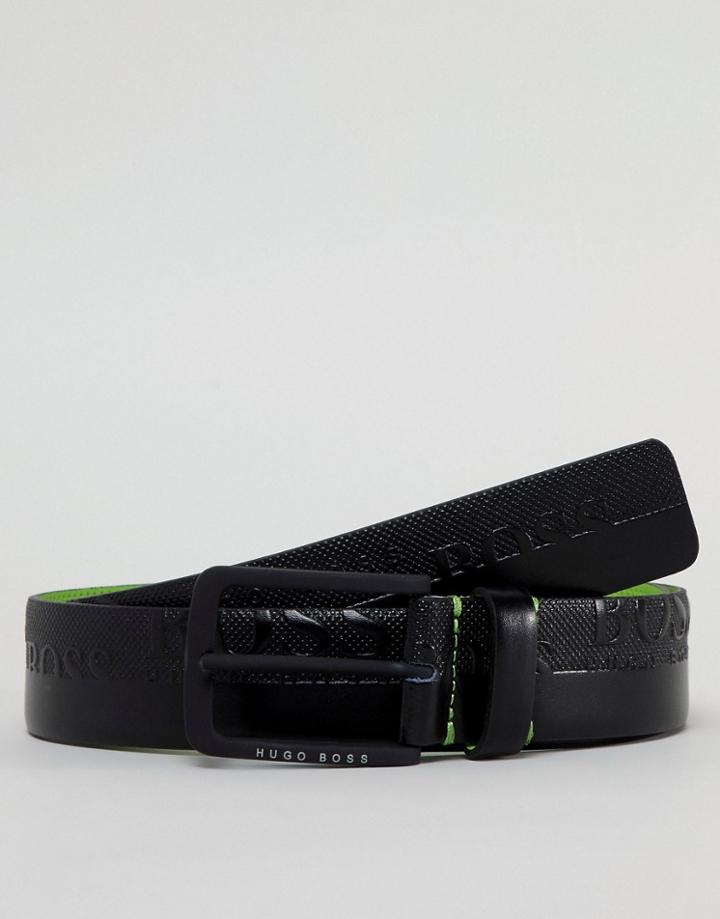 Boss Toluca Embossed Logo Leather Belt In Black - Black