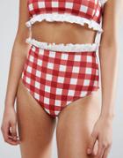 Asos Gingham Print Cotton Frill High Waist Bikini Bottom - Multi