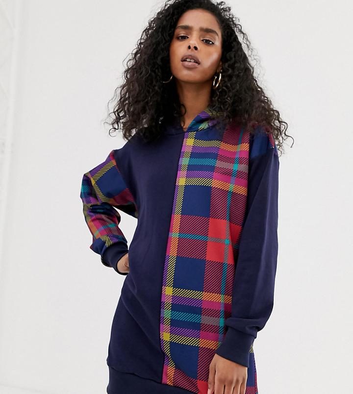 Asos Made In Kenya Hoodie With Check Panel - Navy