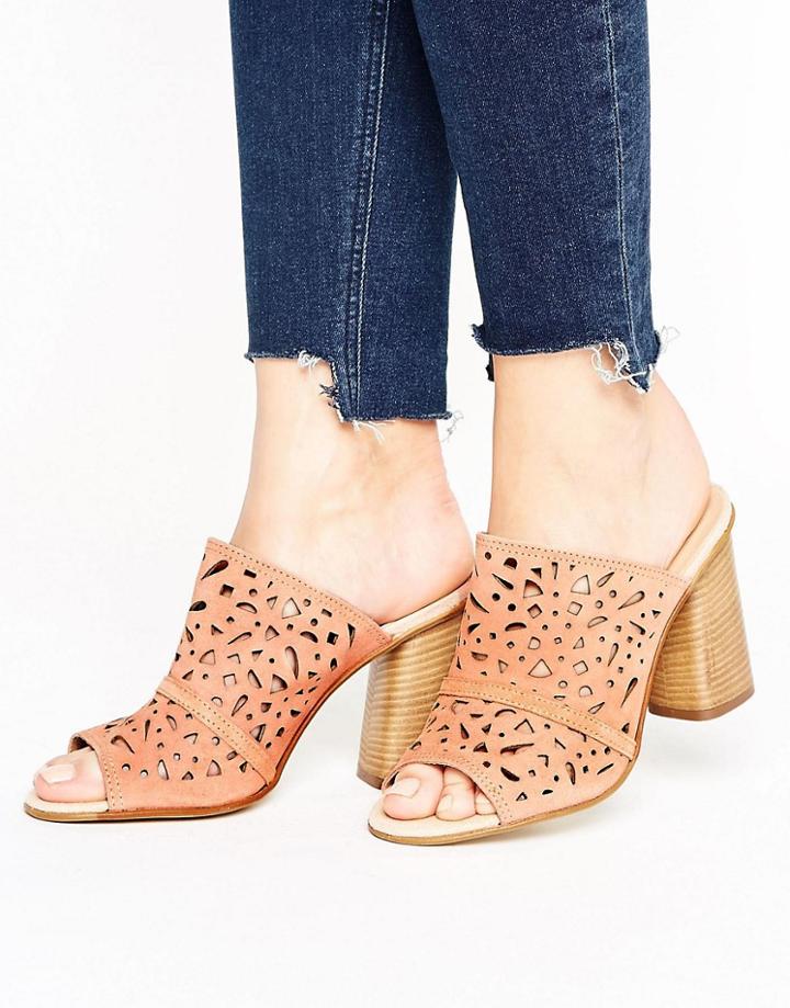 Carvela Kayla Nude Suede Cut Out Heeled Mules - Beige