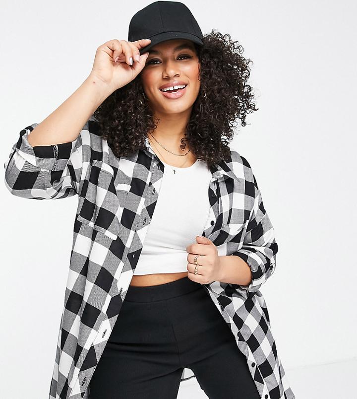 Yours Oversized Check Shirt In Black