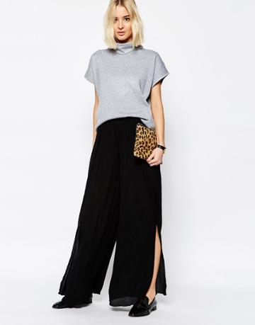 Paisie Layered Wide Leg Floaty Pant - Black
