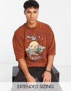 Asos Design Oversized T-shirt In Washed Brown With Arizona Front Print