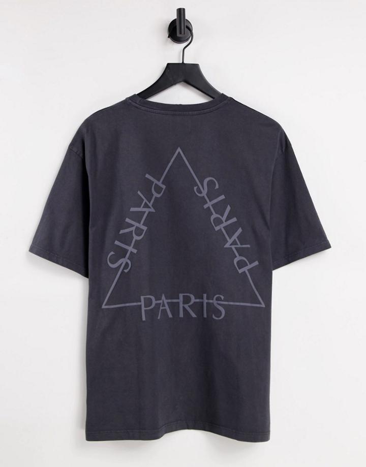 Topman Oversized Fit T-shirt With Front And Back Paris Triangle Print In Charcoal-grey