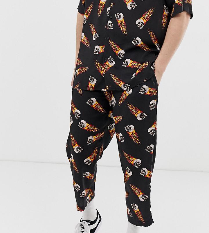 Reclaimed Vintage Inspired Flaming Skull Print Pants - Black