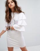 Prettylittlething Frill Sleeve T Shirt Dress - White