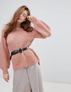 Pieces Chunky Ribbed Sweater - Pink