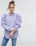 Asos Lilac Gingham Check Shirt With Exagerated Shoulder - Multi