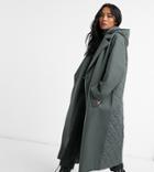Asos Design Petite Hybrid Quilted Oversized Coat In Sage-green
