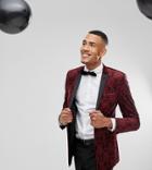 Asos Tall Skinny Tuxedo Suit Jacket In Red Paisley Velvet - Black