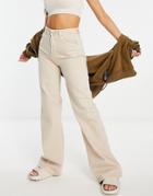 Pull & Bear Wide Leg Dad Jeans In Beige-neutral