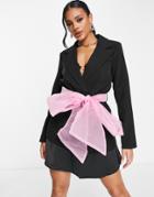 Missguided Tulle Belted Blazer In Black