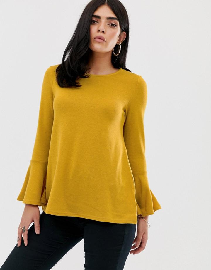 Ax Paris Flared Sleeve Long Sleeve Blouse - Yellow