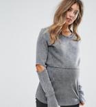 Supermom Long Sleeve Jersey Top With Cut Out Elbow - Gray