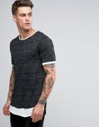 Pull & Bear Longline T-shirt In Black - Black