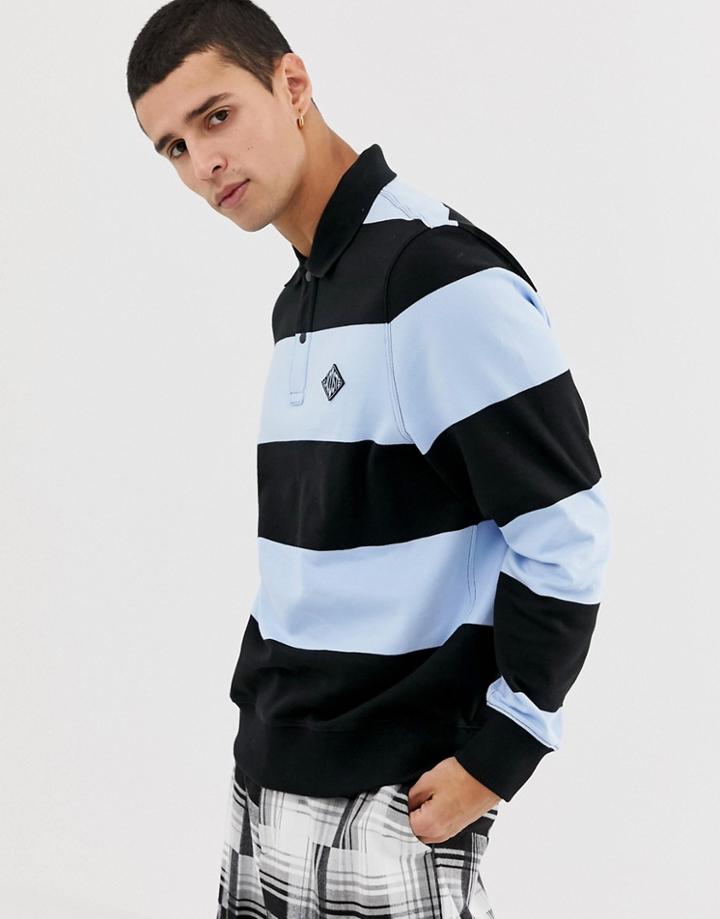 Lacoste L!ve Stripe Rugby Sweat In Black