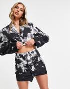 Jaded London Structured Mini Skirt In Gray Print Set-grey