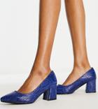 Simply Be Extra Wide Fit Elodie Heeled Shoes In Blue Snake