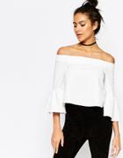 Asos Off The Shoulder Top With Ruffle Sleeve - Ivory