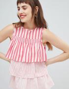 River Island Tiered Stripe Sleeveless Blouse Top