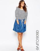 Asos Curve Denim High Waist Flippy Skirt With Pockets - Blue