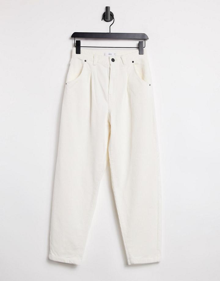Mango Corduroy Slouchy Pants In Ecru-white