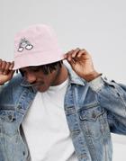 Asos Design Reversible Bucket Hat In Pink Cord With Rainbow Embroidery - Pink