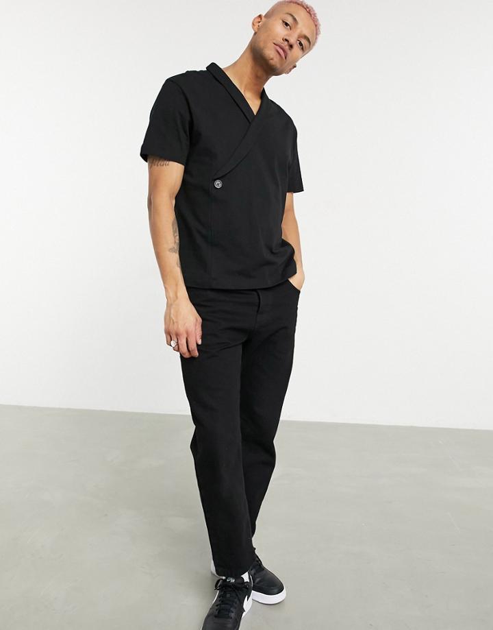 Asos Design Rib Wrap Jersey Shirt In Black
