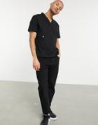 Asos Design Rib Wrap Jersey Shirt In Black