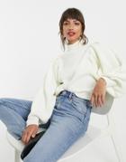 Asos Design Chunky Rib Sweater With Volume Sleeve-cream