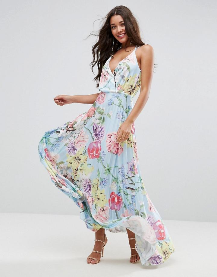 Asos Blouson Floral Pleated Wrap Maxi Dress - Multi