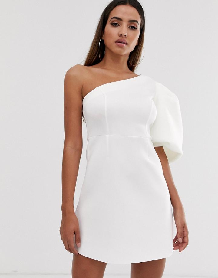 Asos Design One Shoulder Puff Sleeve Mini Skater Dress