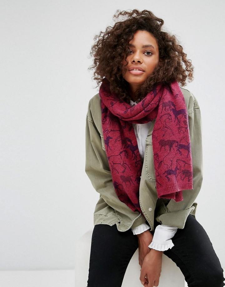 Alice Hannah Horses Scarf - Red