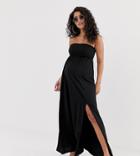 Asos Design Maternity Broderie Top Bandeau Maxi Dress-black