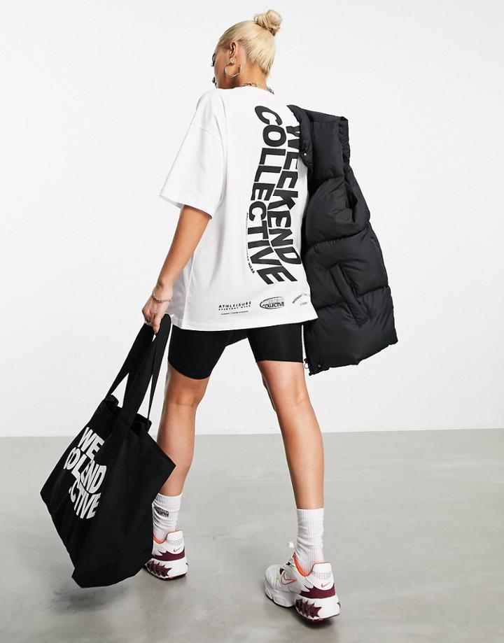 Asos Weekend Collective Oversized T-shirt With Wavy Back Logo In White