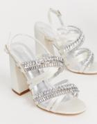 Asos Design Honeymoon Embellished Block Heeled Sandals In Ivory-cream