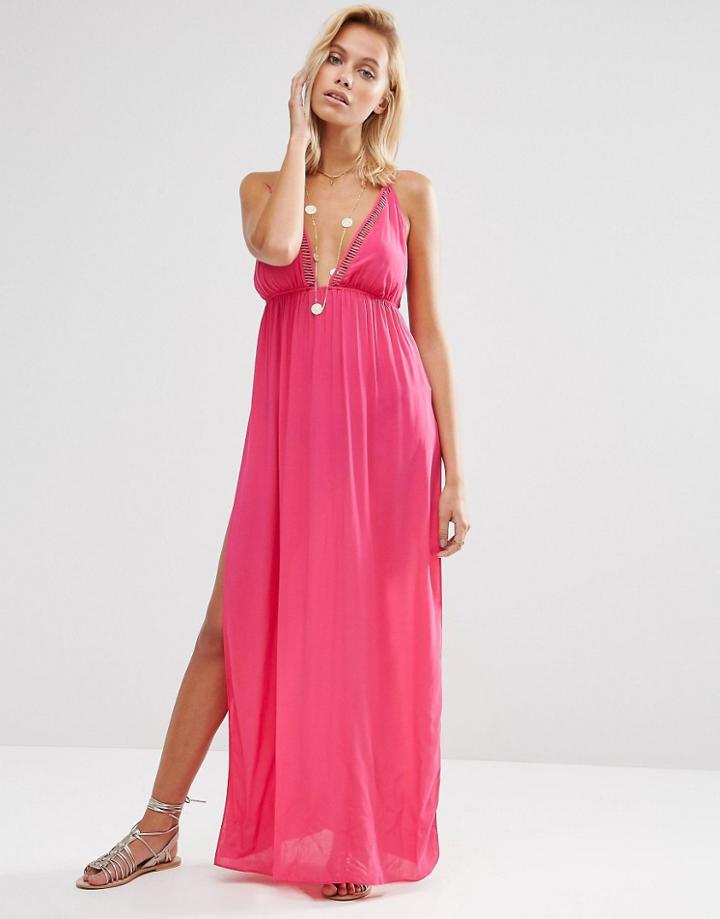 Asos Lattice V Neck Maxi Beach Dress - Pink