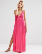 Asos Lattice V Neck Maxi Beach Dress - Pink