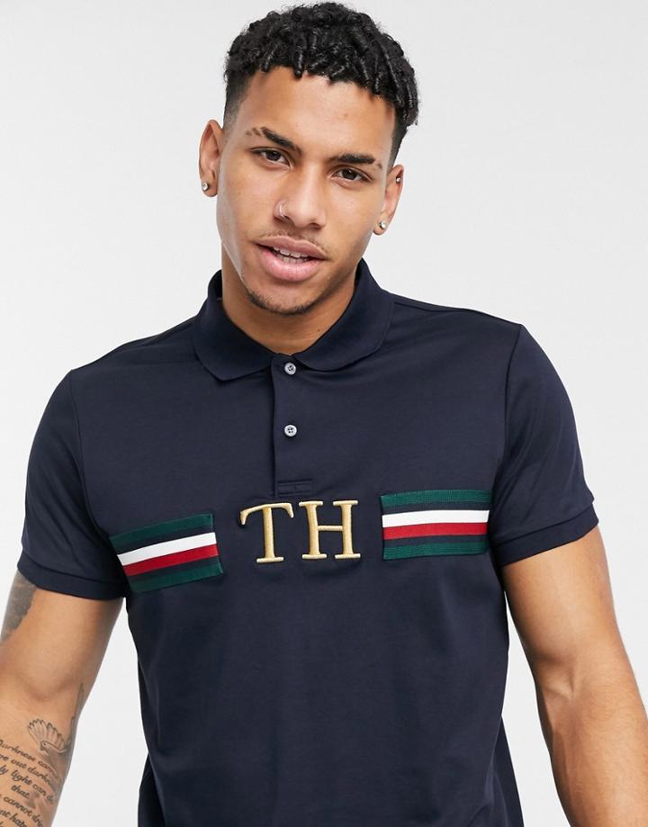 Tommy Hilfiger Monogram Chest Logo Slim Fit Pique Polo In Navy
