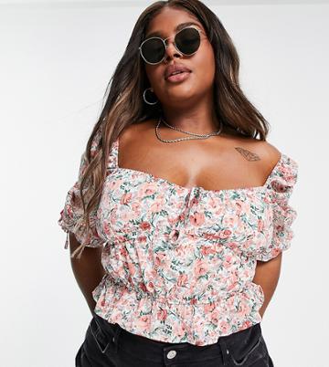Saint Genies Plus Milkmaid Top In Floral Print-multi