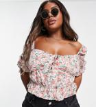Saint Genies Plus Milkmaid Top In Floral Print-multi