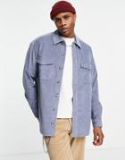 Asos Design 90s Oversized Cord Shirt With Double Pockets In Dusky Blue-blues