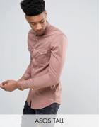 Asos Tall Skinny Western Denim Shirt In Pink - Pink