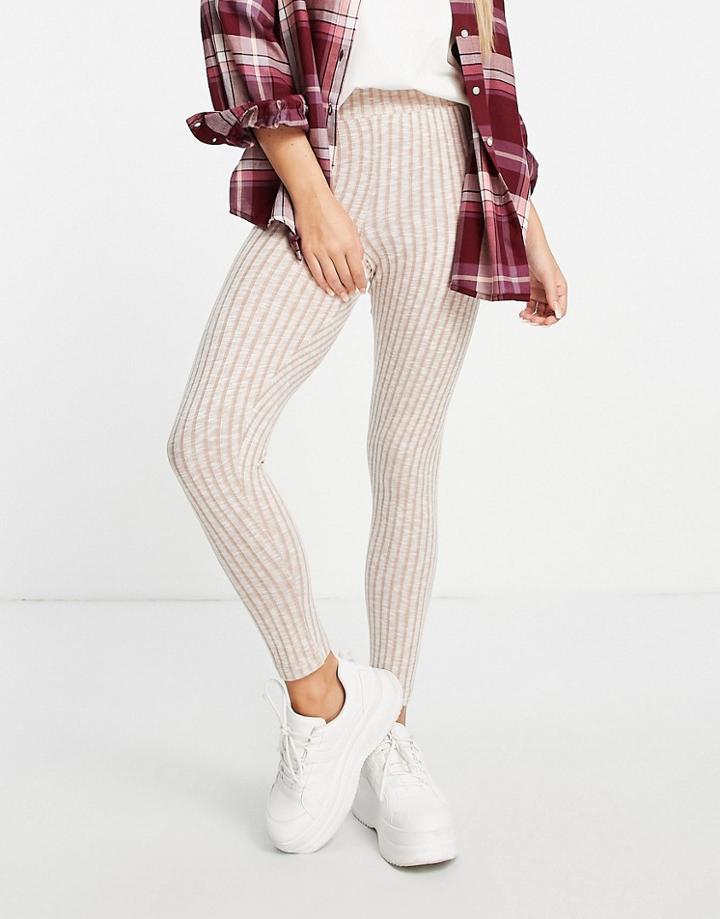 Miss Selfridge Caramel Brushed Rib Legging - Part Of A Set-brown