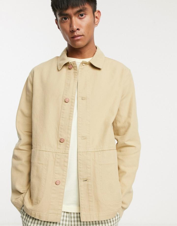 Asos Design Denim Worker Jacket In Sand - Stone