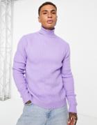 Bershka Roll Neck Sweater In Lilac-purple