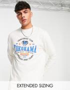 Asos Design Relaxed Long Sleeve T-shirt In Off White With Collegiate Front Print