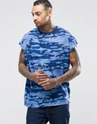 Asos Super Oversized Sleeveless T-shirt In Vintage Blue Camo - Blue